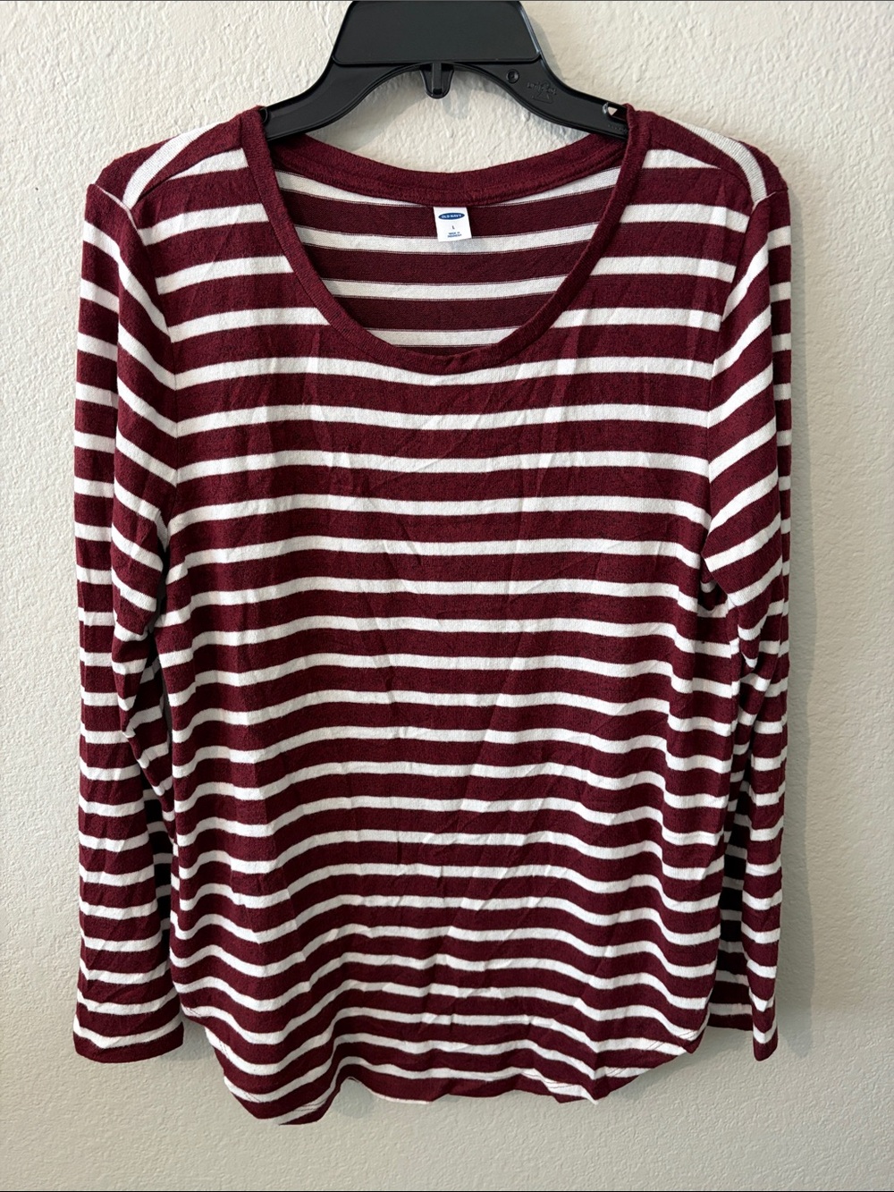Old Navy Burgundy and White Striped Long Sleeve Tee
